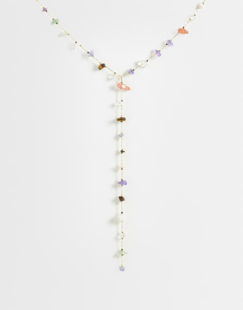 Reclaimed Vintage - Collier lasso avec pierres multicolores - Doré - view 1