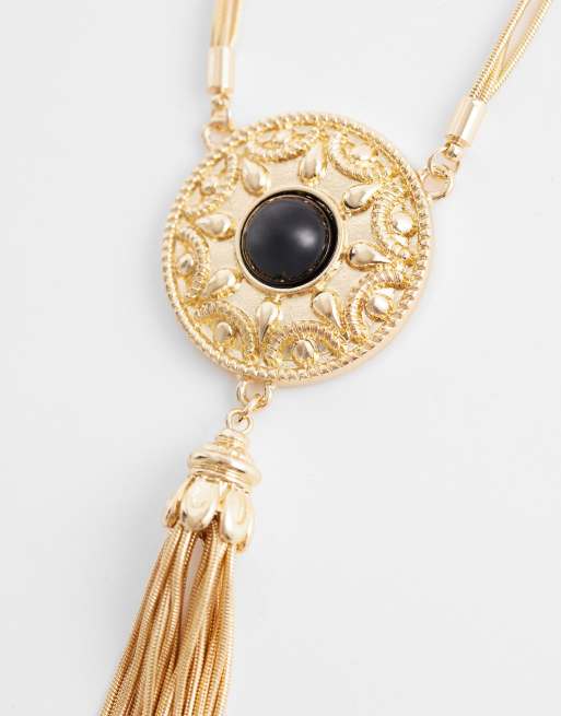 Reclaimed Vintage - Collier long à pendentif à pampilles - Doré, 3 de 4