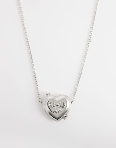 Reclaimed Vintage - Collier long avec médaillon cœur effet miroir - Argenté - view 1