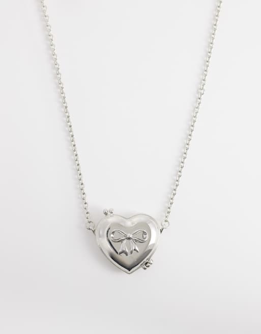 Reclaimed Vintage - Collier long avec médaillon cœur effet miroir - Argenté