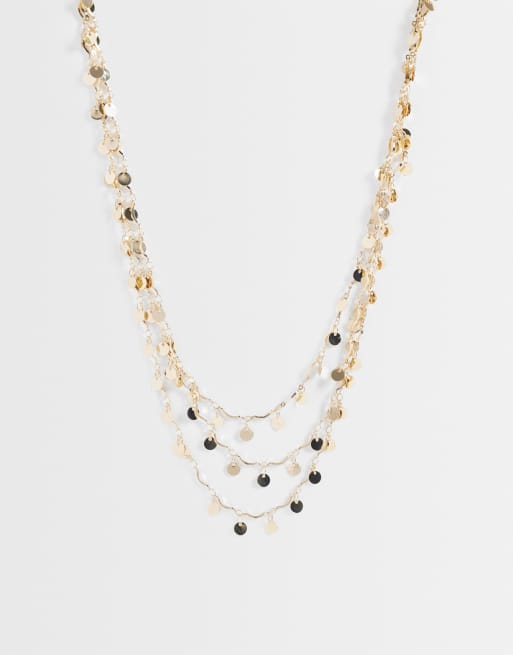 Reclaimed Vintage - Collier long multi-rangs style festival à disques - Doré