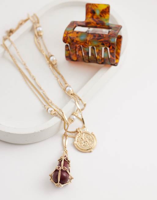 Reclaimed Vintage - Collier multi-rangs long avec pendentif - Doré, 2 de 4