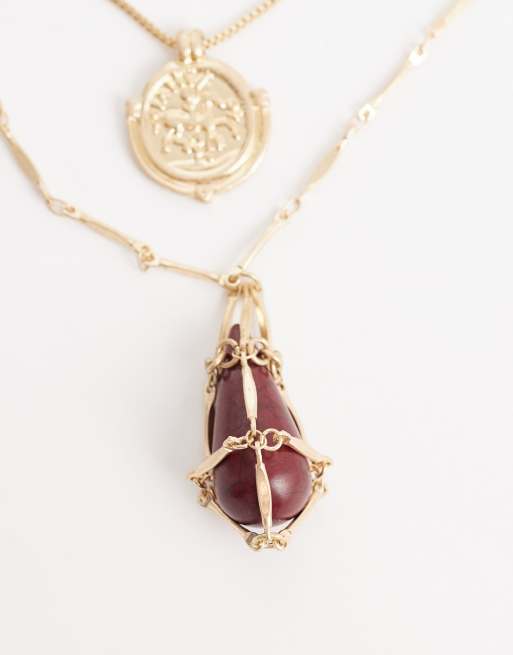 Reclaimed Vintage - Collier multi-rangs long avec pendentif - Doré, 3 de 4