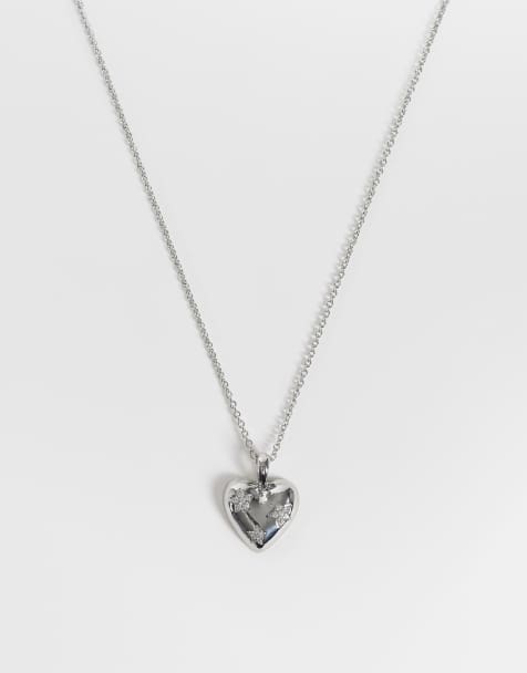Reclaimed Vintage collier pendentif cœur avec détail étoile en argent - view 1