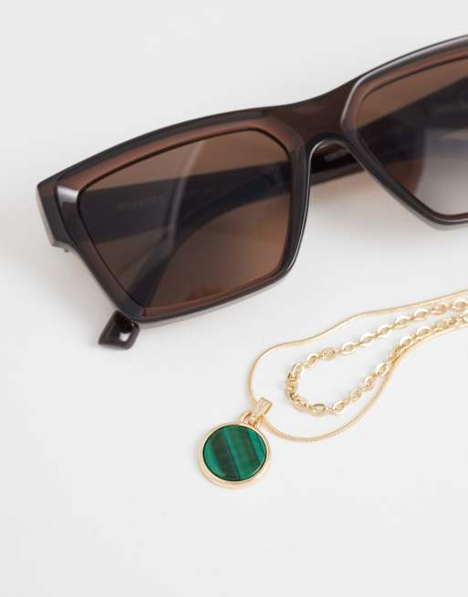 Reclaimed Vintage - Collier unisexe 2 rangs avec pendentif vert - Doré, 2 de 4