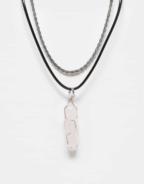 Reclaimed Vintage - Collier unisexe à 2 rangs avec cordon pierre fantaisie - Rose - view 1