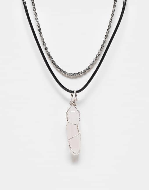 Reclaimed Vintage - Collier unisexe à 2 rangs avec cordon pierre fantaisie - Rose