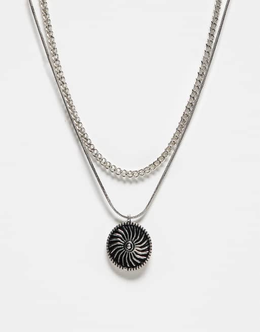 Reclaimed Vintage - Collier unisexe à 2 rangs avec pendentif - Argenté