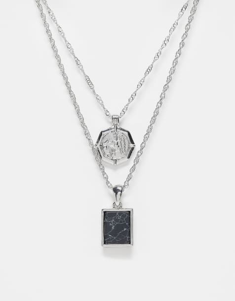 Reclaimed Vintage - Collier unisexe à 2 rangs avec pendentif - Argenté - view 1