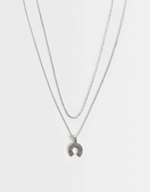 Reclaimed Vintage collier unisexe à deux rangs style vintage fer à cheval argenté
