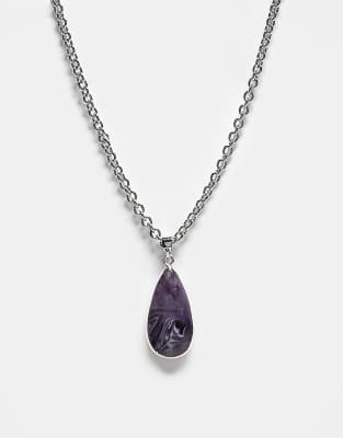 Reclaimed Vintage - Collier unisexe à pendentif pierre violette fantaisie - Argenté