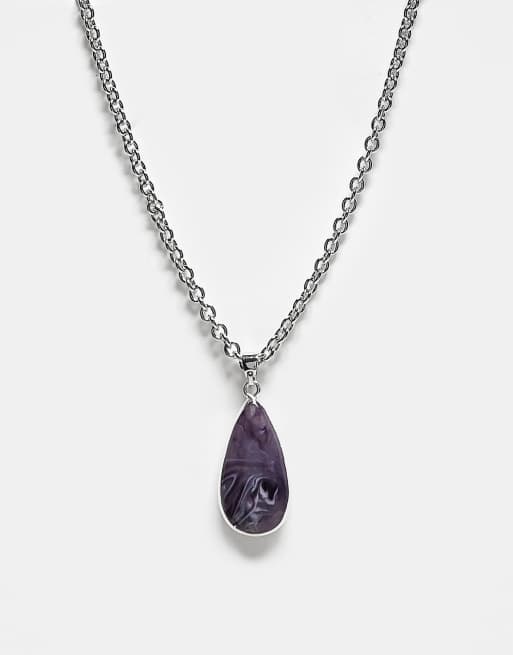 Reclaimed Vintage - Collier unisexe à pendentif pierre violette fantaisie - Argenté