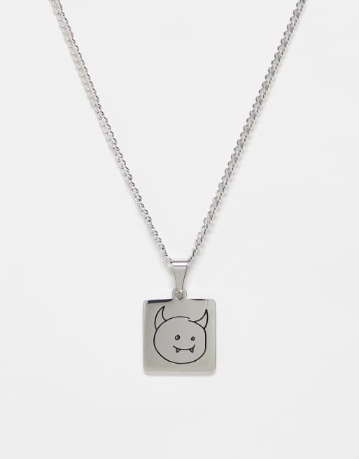 Reclaimed Vintage - Collier unisexe avec pendentif diable en acier inoxydable