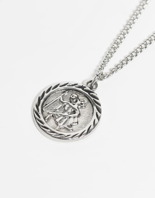 Reclaimed Vintage - Collier unisexe en acier inoxydable étanche avec pendentif Saint Christophe - Argent poli