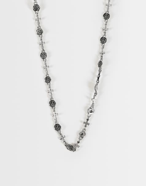 Reclaimed Vintage collier unisexe en argent vieilli motif rose - view 1