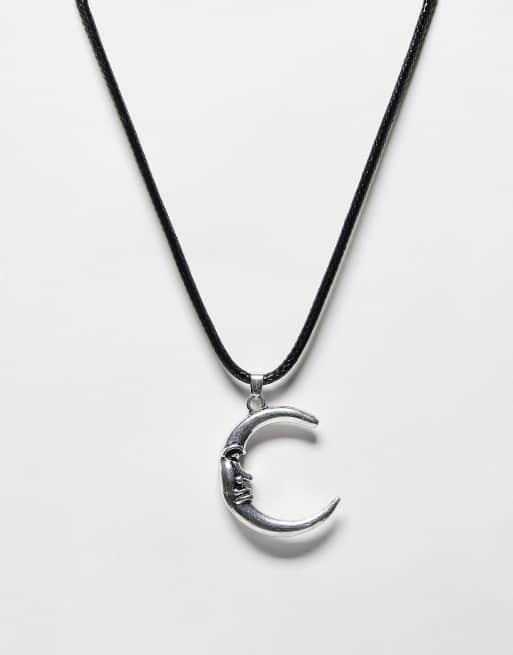 Reclaimed Vintage - Collier unisexe en cordon avec pendentif lune bombé 