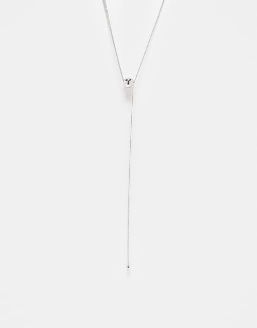 Reclaimed Vintage - Collier unisexe lasso avec perle - Argenté