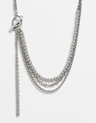 Reclaimed Vintage - Collier unisexe long avec barre en T - Argenté