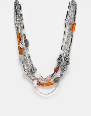 Reclaimed Vintage - Collier unisexe multirangs avec perles et chaîne - Multicolore - view 1