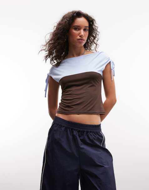 Reclaimed vintage colour block ruched shoulder jersey top - view 1