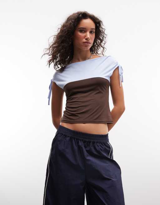 Reclaimed vintage colour block ruched shoulder jersey top