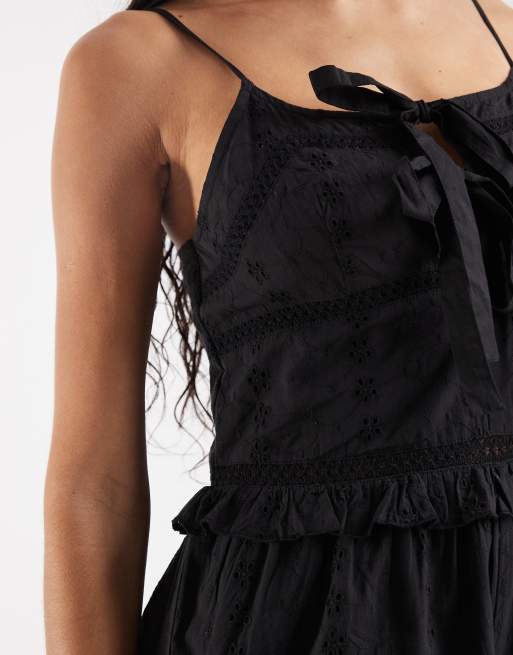 Reclaimed Vintage - Combishort en broderie anglaise avec nœuds - Noir, 3 de 4