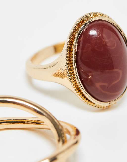 Reclaimed Vintage - Confezione da 2 anelli dorati con pietra rossa, 4 di 4