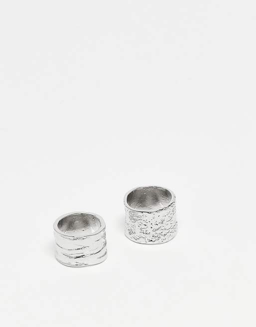 Reclaimed Vintage - Confezione da 2 anelli unisex argentati spessi