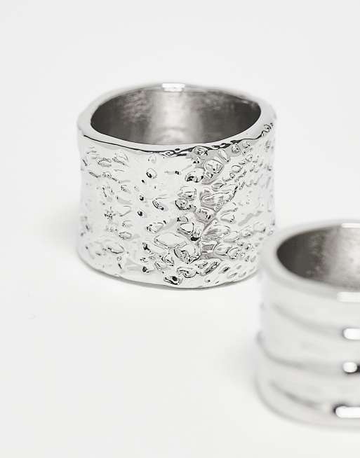 Reclaimed Vintage - Confezione da 2 anelli unisex argentati spessi, 2 di 3