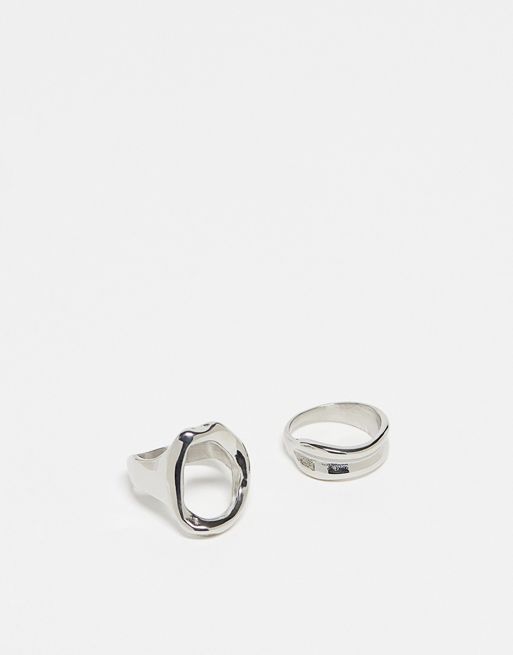 Reclaimed Vintage - Confezione da 2 anelli unisex in acciaio inossidabile effetto fuso