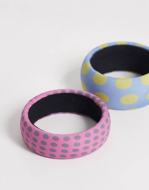 Reclaimed Vintage - Confezione da 2 bracciali rigidi in tessuto a pois multicolore, 2 di 3