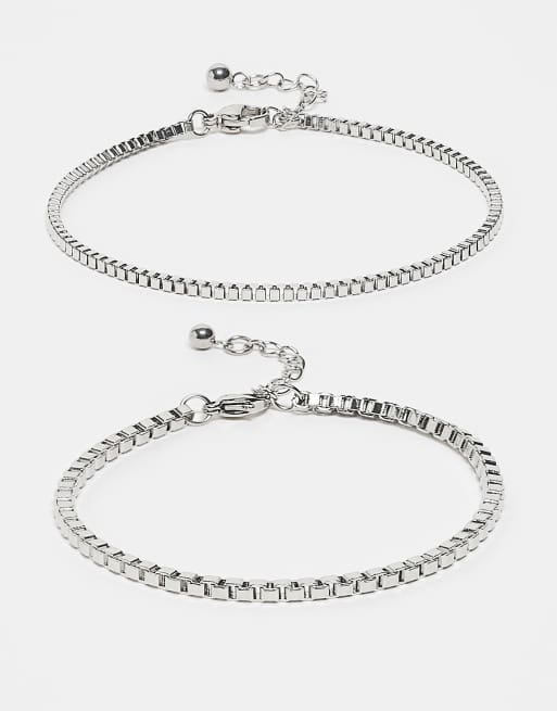 Reclaimed Vintage - Confezione da 2 bracciali unisex a catenina in acciaio inossidabile resistente all'acqua argentato