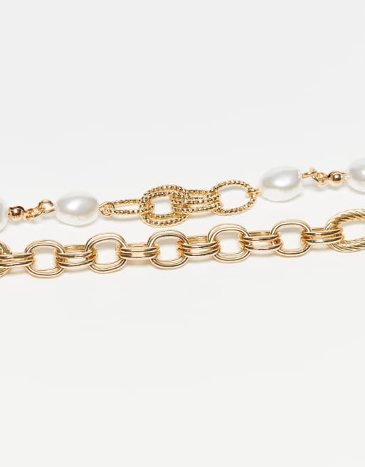 Reclaimed Vintage - Confezione da 2 bracciali unisex misti dorati con perline, 2 di 3