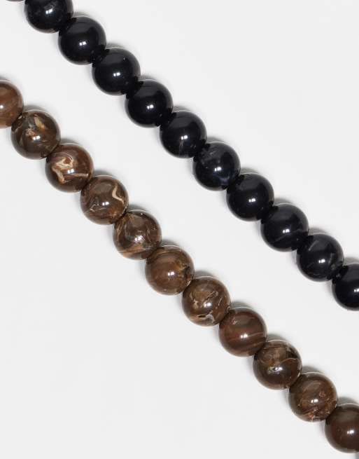 Collana Tribale Unisex – Cuoio Nero E Canapa Marrone Con Perla In Porcellana, Legno E Metallo – Regolabile 37 Cm