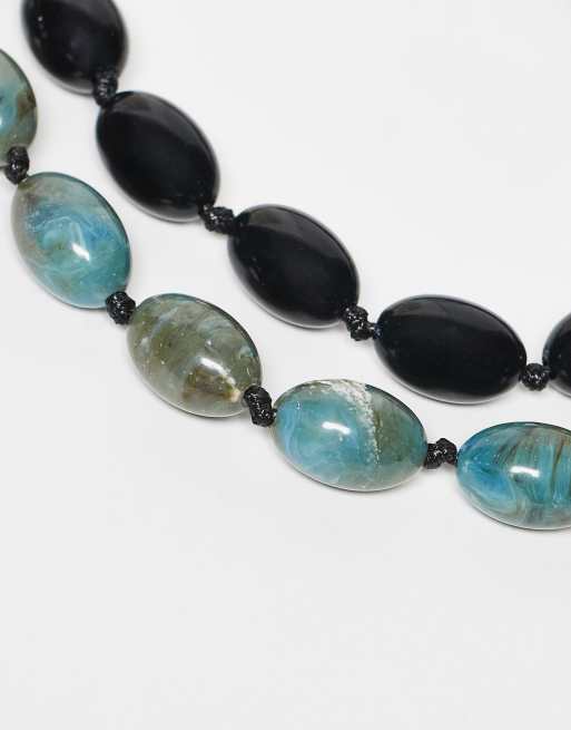 Reclaimed Vintage - Confezione da 2 collane unisex con perline nere e verdi, 2 di 3