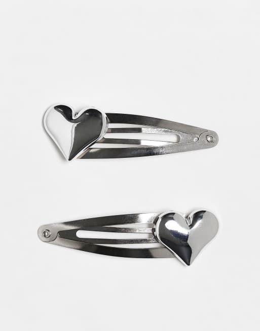 Reclaimed Vintage - Confezione da 2 fermagli argentati con cuore spesso