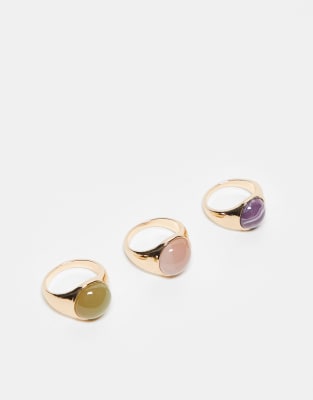 ASOS DESIGN - Confezione da 5 anelli color oro con pietre nere e perle