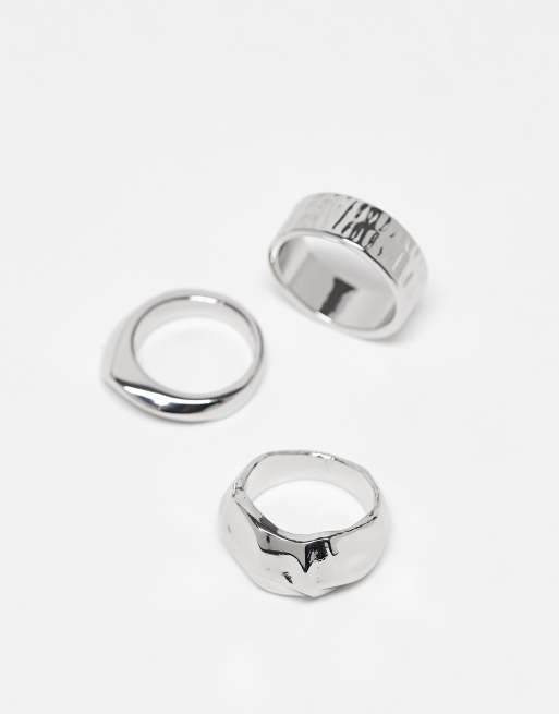Reclaimed Vintage - Confezione da 3 anelli unisex argentati effetto colato, 3 di 3