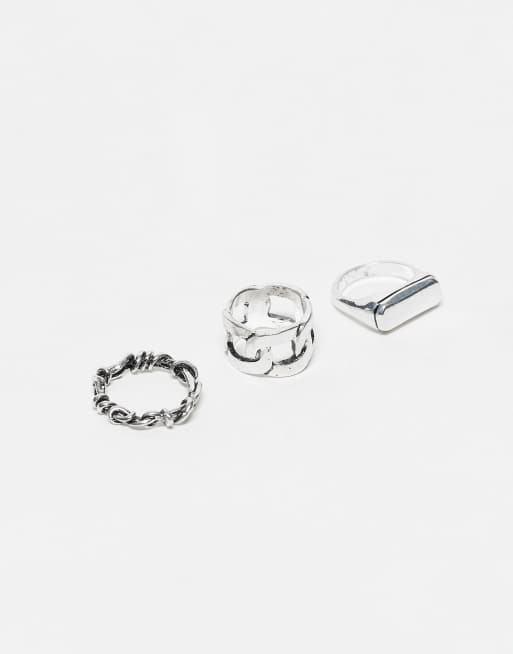 Reclaimed Vintage - Confezione da 3 anelli unisex color argento brunito