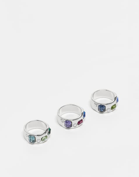 Reclaimed Vintage - Confezione da 3 anelli unisex color argento con pietra - view 1