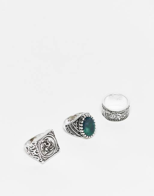 Reclaimed Vintage - Confezione di 3 anelli unisex color argento brunito