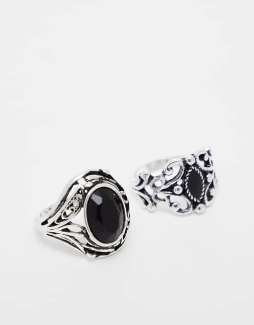 Reclaimed Vintage - Confezione di anelli unisex con dettagli traforati e pietra
