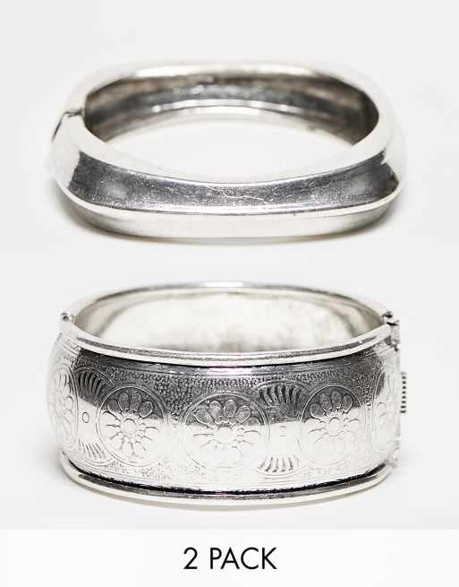 Reclaimed Vintage - Confezione di bracciali rigidi spessi argento stile Y2K