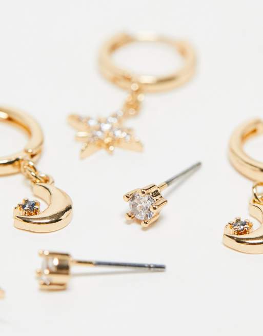 Orecchini Pendenti Argento 925 Oro Rosa Catenelle Stella E Luna Zirconi Neri | SabrinaBi Silver - Foto 2