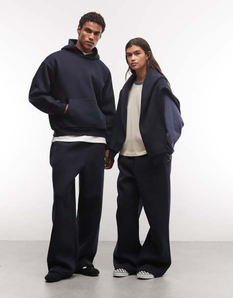 Reclaimed Vintage conjunto unisex de jogger de pernera ancha y tejido grueso en azul marino - view 1