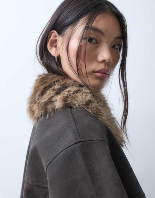 Reclaimed Vintage contrast animal faux fur distressed leather jacket, 5 of 5