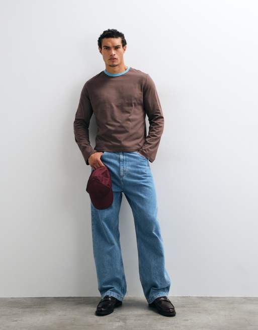 Reclaimed Vintage contrast ringer long sleeve tee in brown, 4 of 5