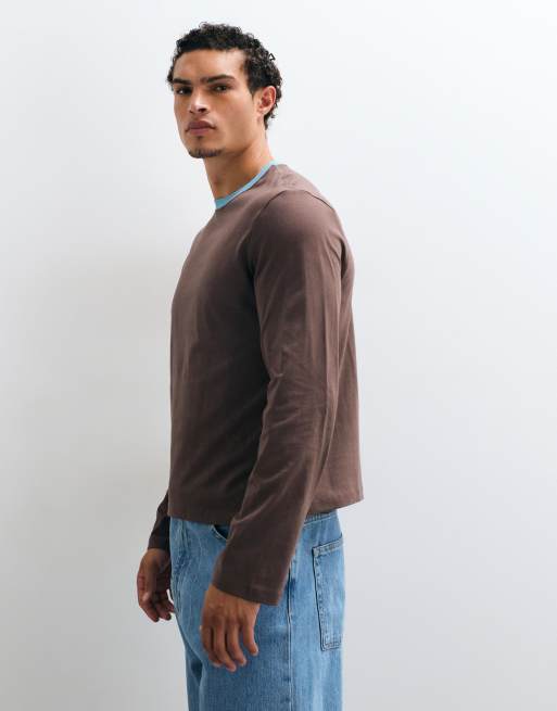 Reclaimed Vintage contrast ringer long sleeve tee in brown, 5 of 5