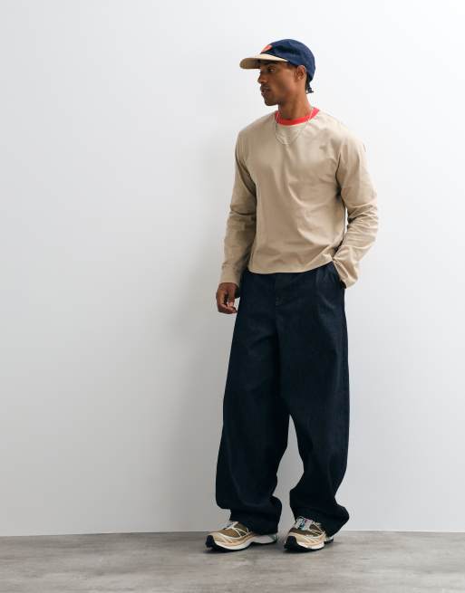 Reclaimed Vintage contrast ringer long sleeve tee in khaki, 2 of 5