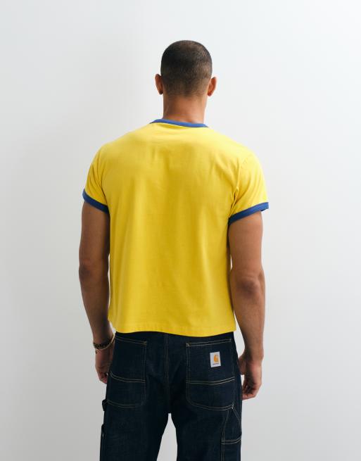 Reclaimed Vintage contrast ringer slogan t-shirt in yellow, 5 of 5